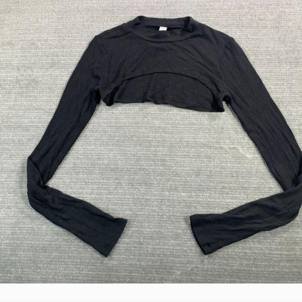 Alo Yoga Shrug Top Women S Black Thrill Seeker Mock Neck Ribbed Lightweight Gym